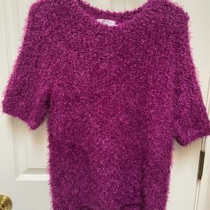 Fuzzy Magenta Short Sleeve Sweater
